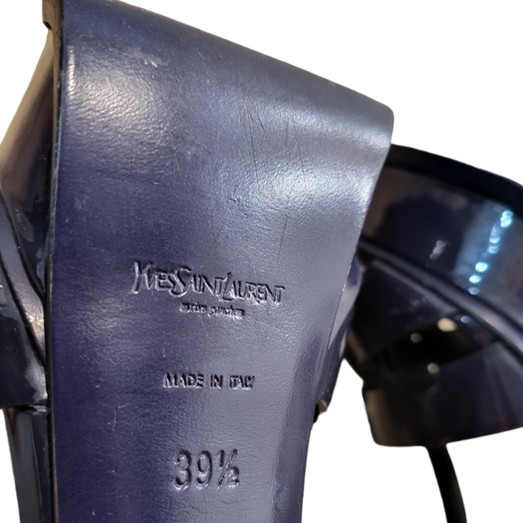 SAINT LAURENT NAVY TRIBUTE PLATFORM SANDALS IN PATENT LEATHER Size 39.5 - Picture 9 of 10